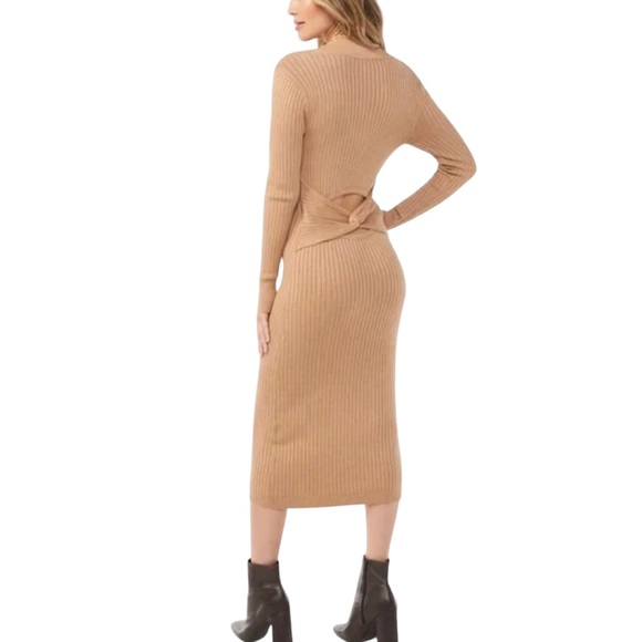 Sofia Vergara Dress Women's XXXL Tan Ribbed Midi Cut Out Back Opening 3X Plus - Picture 3 of 16